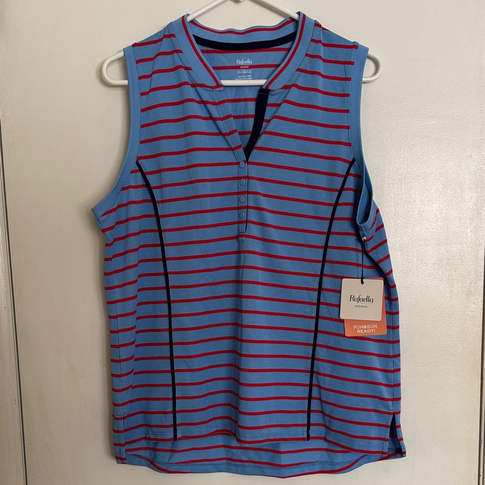 Rafaella Blue and Red Striped Polo Tank Shirt NWT